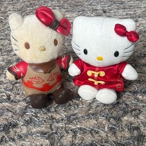 Hello Kitty Plush Pair - Red & Brown Outfits Collectible 7” Designs